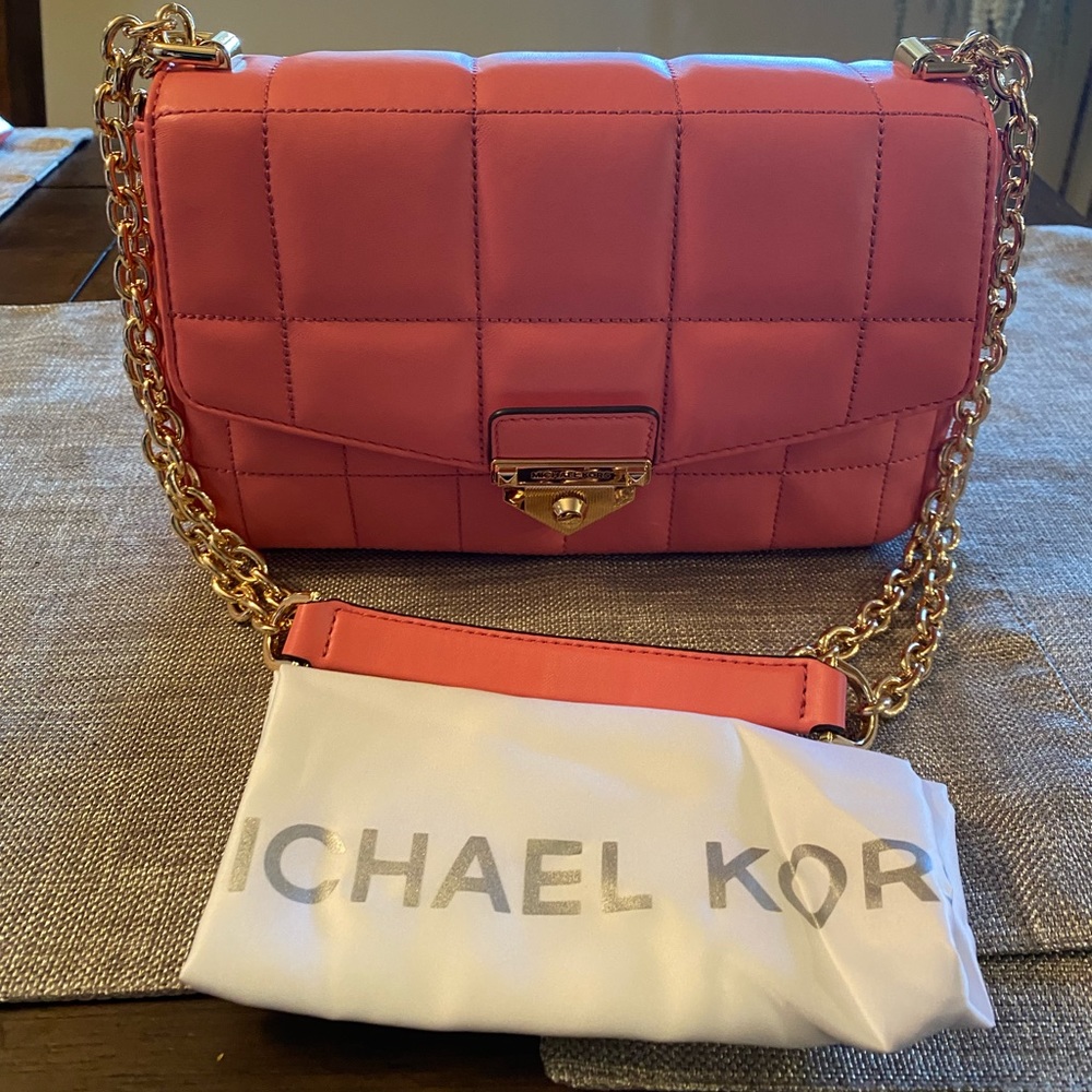 Michael Kors Soho Large Leather Chain Shoulder Bag Tea Rose NWT
